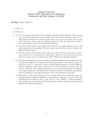 Indiana University Physics P575: Introduction to Biophysics ...