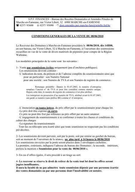 Bureau Des Recettes Domaniales Et Amendes Penales De Marche