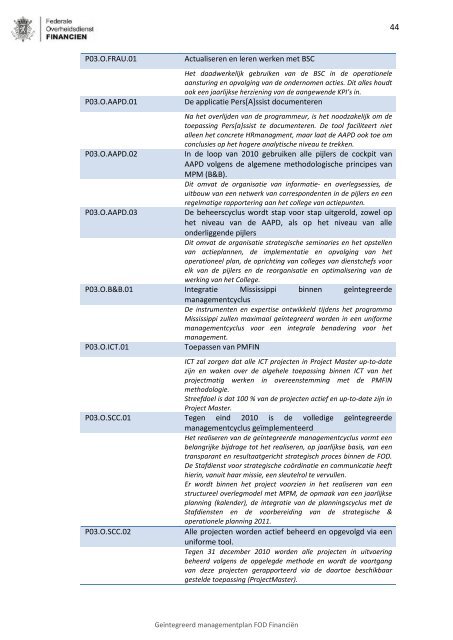 Geïntegreerd Managementplan 2010 - Fiscus.fgov.be