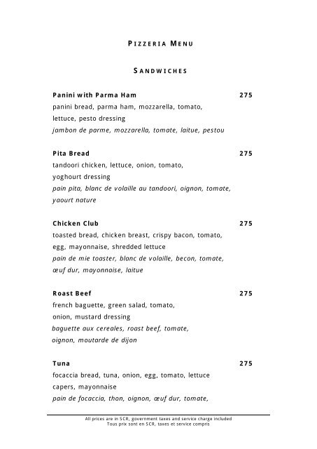 Lunch Menu Linara Travel