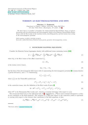torsion as electromagnetism and spin - Department of Physics ...