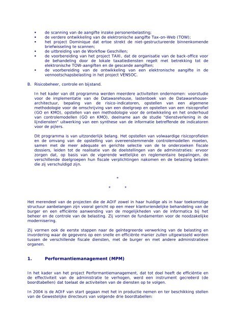 HOOFDSTUK II – 2004 in de Fiscale administraties - Fiscus.fgov.be