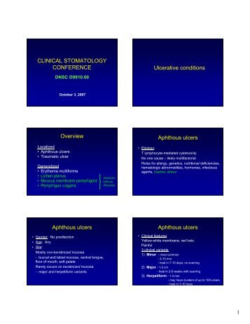 CLINICAL STOMATOLOGY CONFERENCE Ulcerative conditions ...