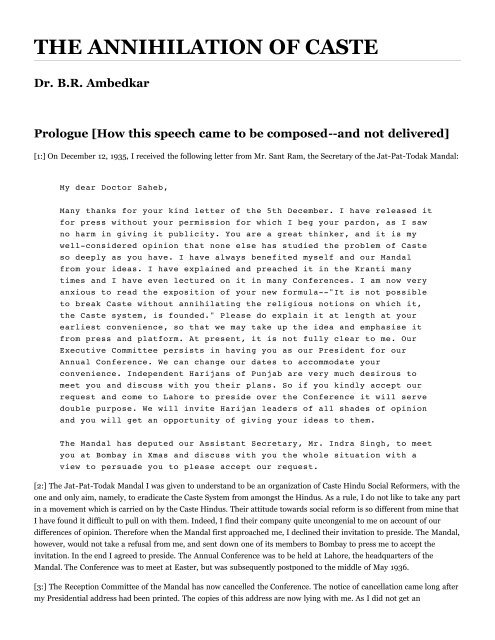 The Annihilation Of Caste Columbia Center For New Media Teaching