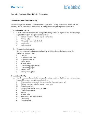 Class II Cavity Preparation - Columbia University