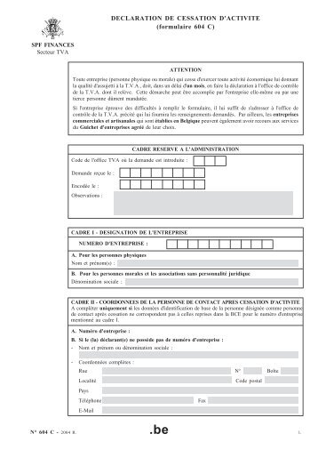 DECLARATION DE CESSATION D'ACTIVITE ... - Fiscus.fgov.be