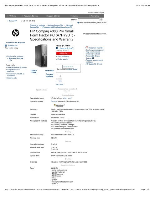 HP Compaq 4000 Pro Small Form Factor PC (A7H79UT ... - Walmart