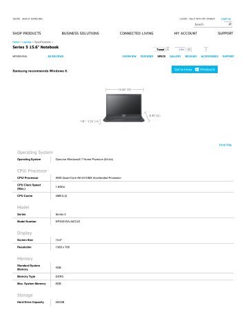 Specs - Notebooks NP305V5AI | Samsung Laptops - Walmart