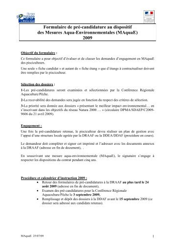 formulaire de pré-candidature - DRAAF Rhône-Alpes