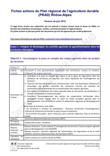 Fiches actions PRAD Rhone-Alpes - DRAAF Rhône-Alpes