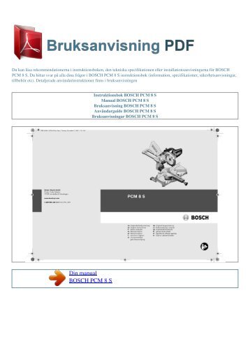 Instruktionsbok BOSCH PCM 8 S - BRUKSANVISNING PDF