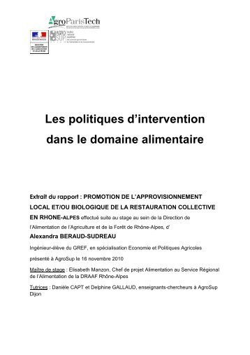 Les politiques d'intervention en alimentation - DRAAF Rhône-Alpes