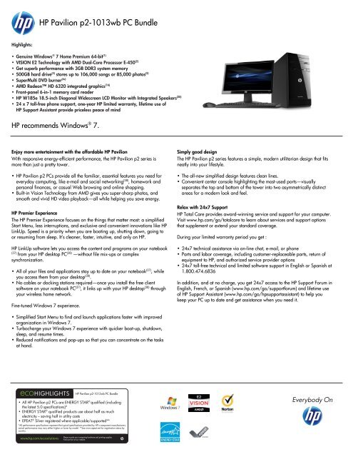 HP Pavilion p2-1013wb PC Bundle - Walmart