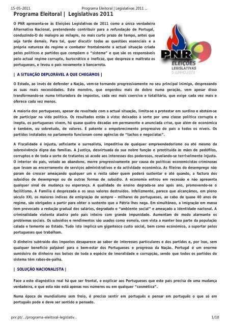 Programa Eleitoral | Legislativas 2011 « PNR – Partido ... - AEFCUP