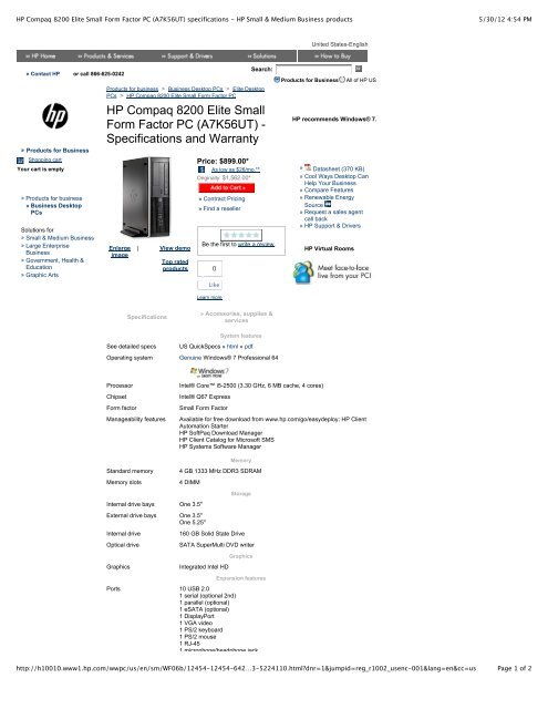 HP Compaq 8200 Elite Small Form Factor PC (A7K56UT ... - Walmart