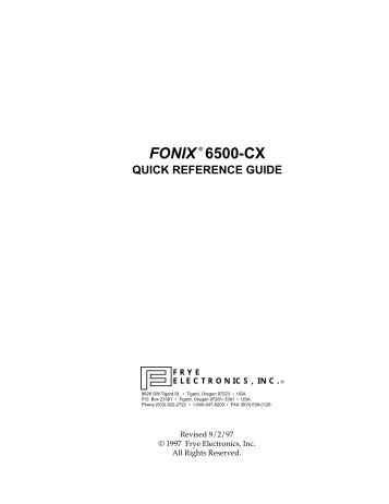 Quick Ref. TOC - Frye Electronics