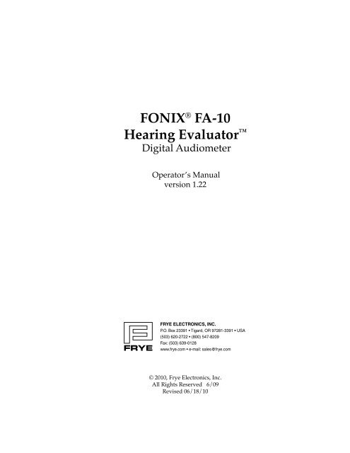 FONIX® FA-10 Hearing Evaluator™ - Frye Electronics