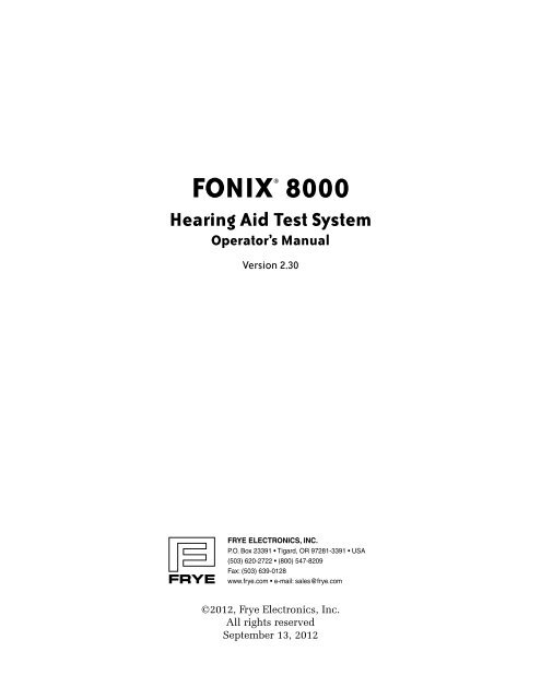 FONIX® 8000 - Frye Electronics