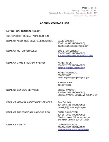 Agency Contact List - Commonwealth of Virginia