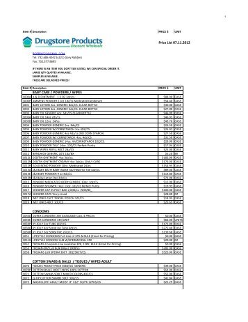 Price List 07.11.2012 BABY CARE / POWDERS / WIPES CONDOMS ...