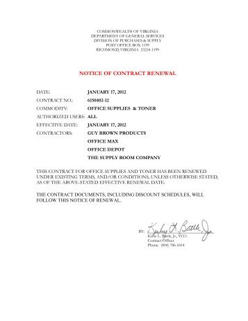 notice of contract renewal - Division of Purchases and Supply ...