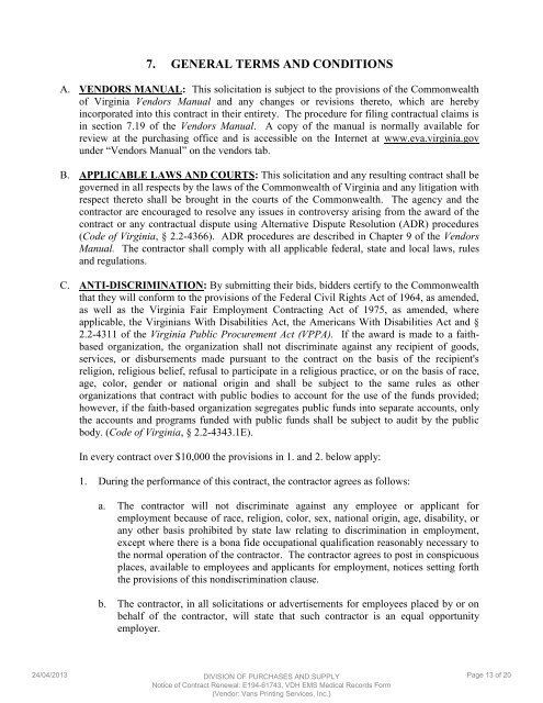 Renewal - Division of Purchases and Supply - Commonwealth of ...