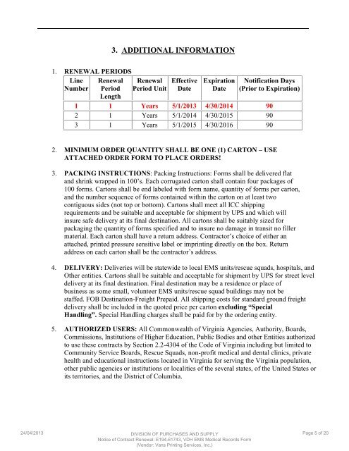 Renewal - Division of Purchases and Supply - Commonwealth of ...