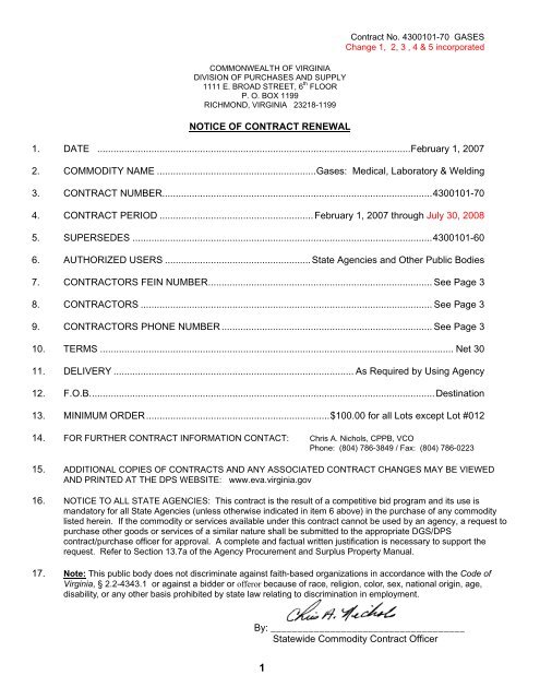 Notice of contract renewal - Division of Purchases and Supply ...