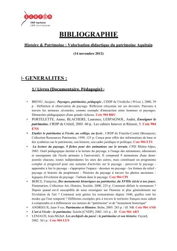 bibliographie patrimoine aquitain - CRDP Aquitaine
