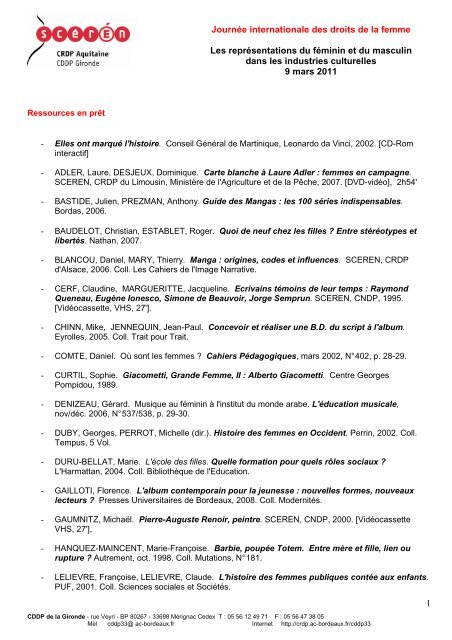 Représentations féminin-masculin - CRDP Aquitaine