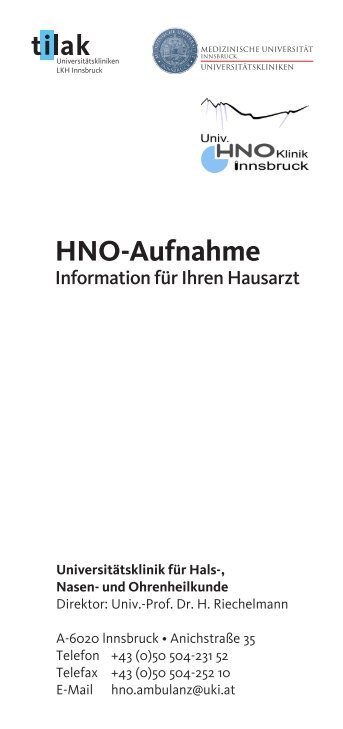 HNO-Aufnahme - Univ. HNO Klinik Innsbruck - UKI