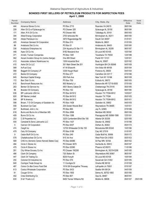 bonded first sellers of petroleum products for inspection - Alabama ...