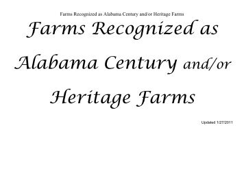 Farms Recognized as Alabama Century and/or Heritage Farms