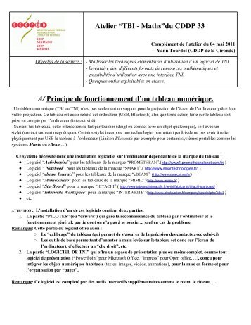 Atelier “TBI - Maths”du CDDP 33 A/ Principe de fonctionnement d'un ...