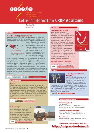 Lettre d'information CRDP Aquitaine - CRDP Aquitaine - Académie ...