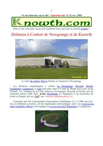 Dolmens à Couloir de Newgrange et de Knowth - Racines et ...