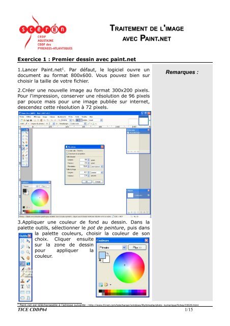 TRAITEMENT DE L 'IMAGE AVEC PAINT.NET Remarques :