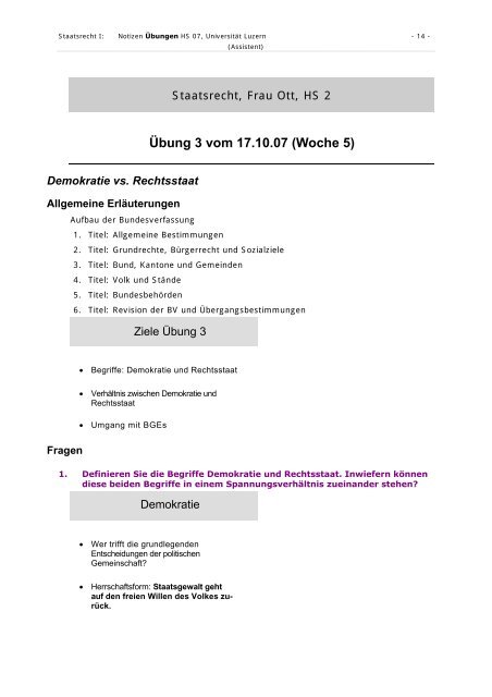 Staatsrecht I: Übung - Studentische Organisationen Uni Luzern