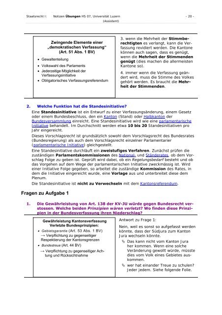 Staatsrecht I: Übung - Studentische Organisationen Uni Luzern