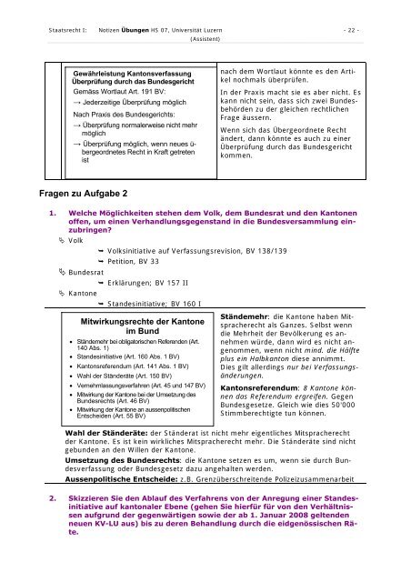 Staatsrecht I: Übung - Studentische Organisationen Uni Luzern