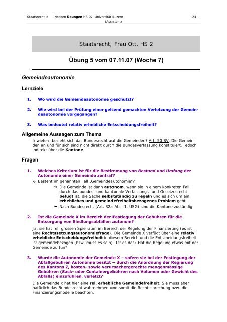 Staatsrecht I: Übung - Studentische Organisationen Uni Luzern