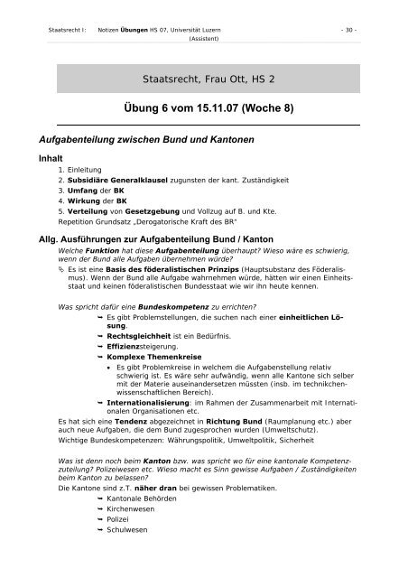 Staatsrecht I: Übung - Studentische Organisationen Uni Luzern