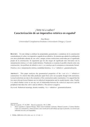 ¡Vete tú a saber! Caracterización de un imperativo retórico en ...