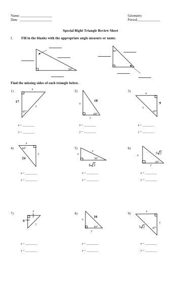 Printables Special Right Triangles 30 60 90 Worksheet Answers special right triangles worksheet 7 3 answers templates and collection of 30 60 90 bloggakuten