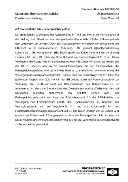 Funktionsbeschreibung - Modulares Bremssystem (MBS) für BR185.2