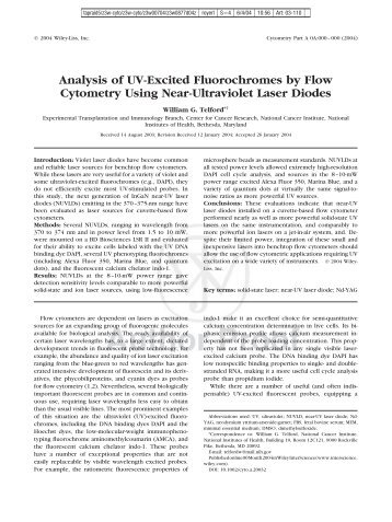 Telford, W.G. Analysis of UV-excited fluorochromes by flow ...