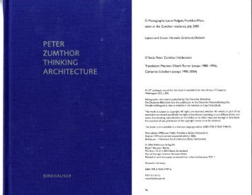 Zumthor, Peter. Thinking Architecture. New York - University of Utah ...