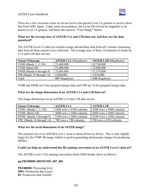 ASTER User's Guide - Aster - NASA