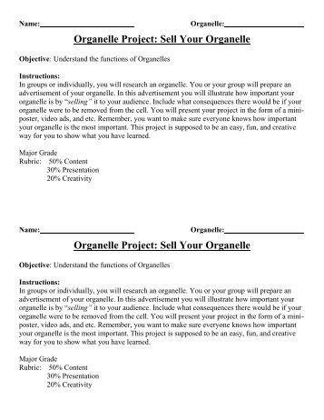 Organelle Project: Sell Your Organelle