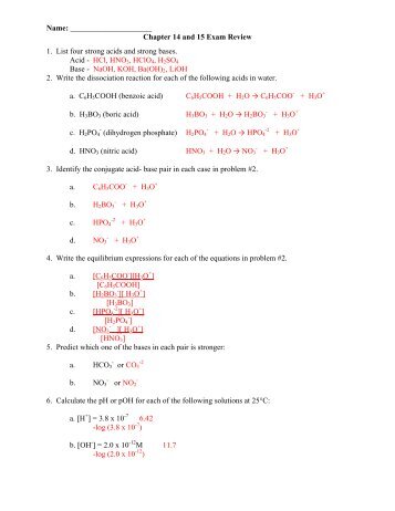 Exam Review Sheet Answer Key